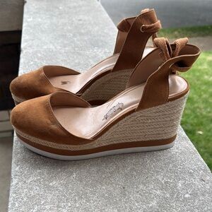 Brown Jlo Suede Wedge Slingback Sandals
